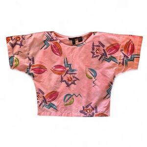 Vintage Women’s Breakaway Abstract Print Boxy Crop Top Pink Size S